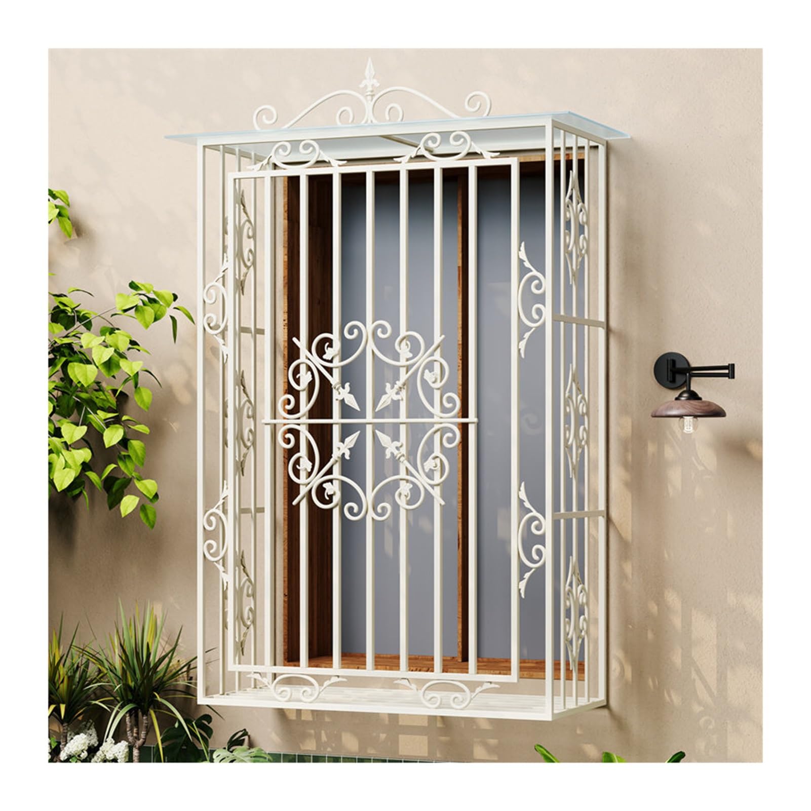 Reja para Ventana de Aluminio | Rejas Decorativas Exterior para Chalet, Ancho Personalizable 50-180cm, Protector Taladro(Blanco,100X120CM)