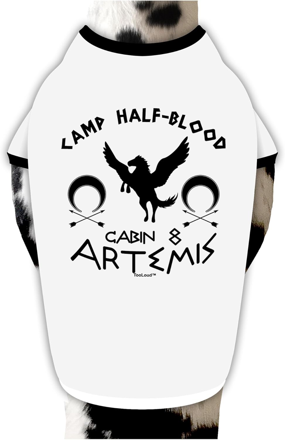 TOOLOUD Camp Half Blood Cabin 8 Artemis Dog Shirt White with Black Large
