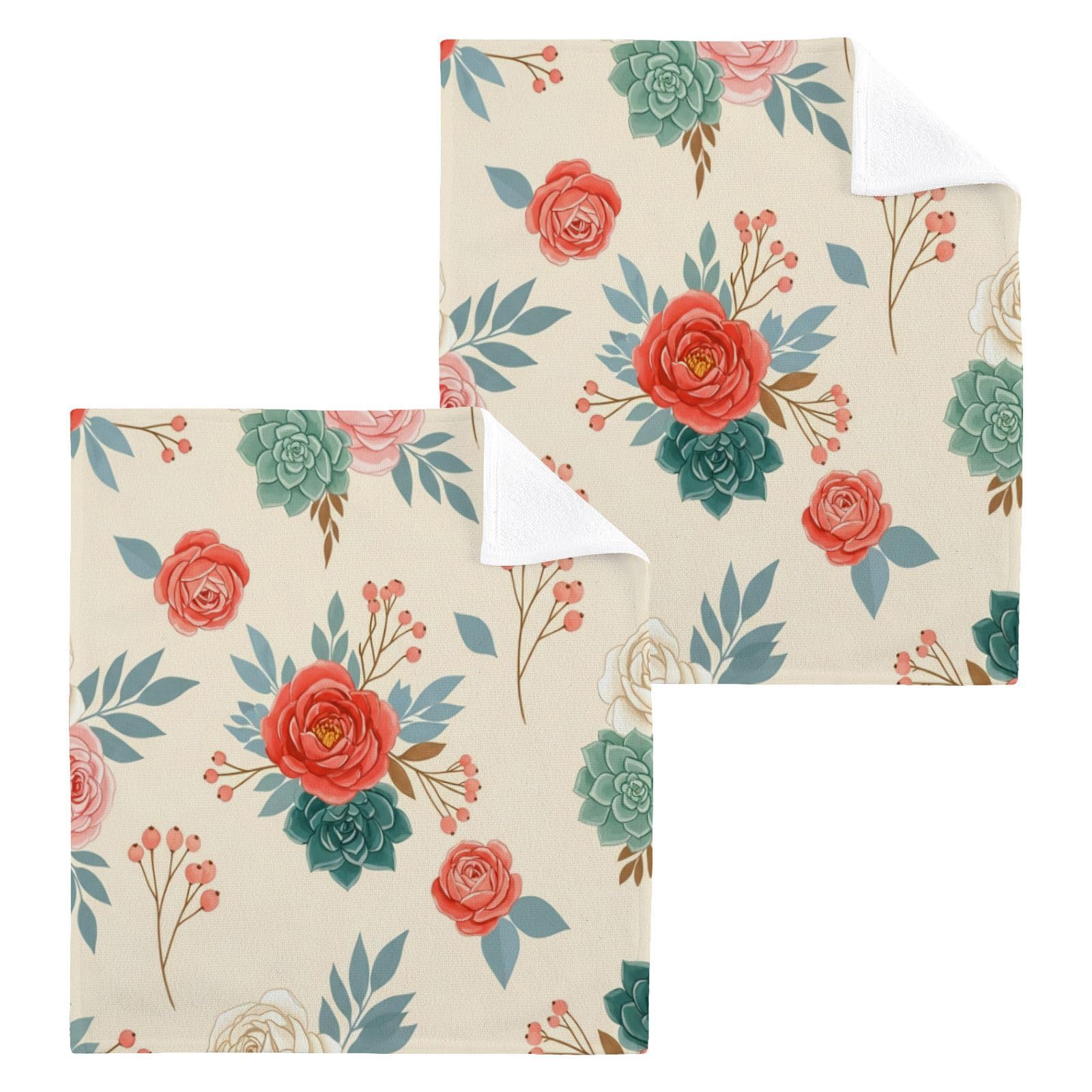 BOESI Rose Pattern 12x12in Cotton Washcloth,Face Towel