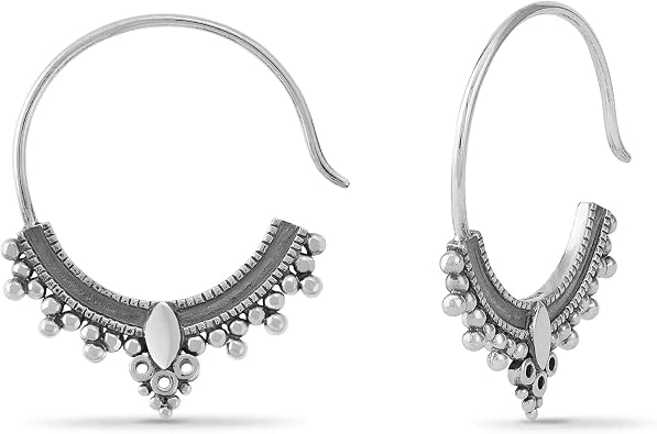 Boma Jewelry Sterling Silver Bohemian Pull Through Hoop Earrings