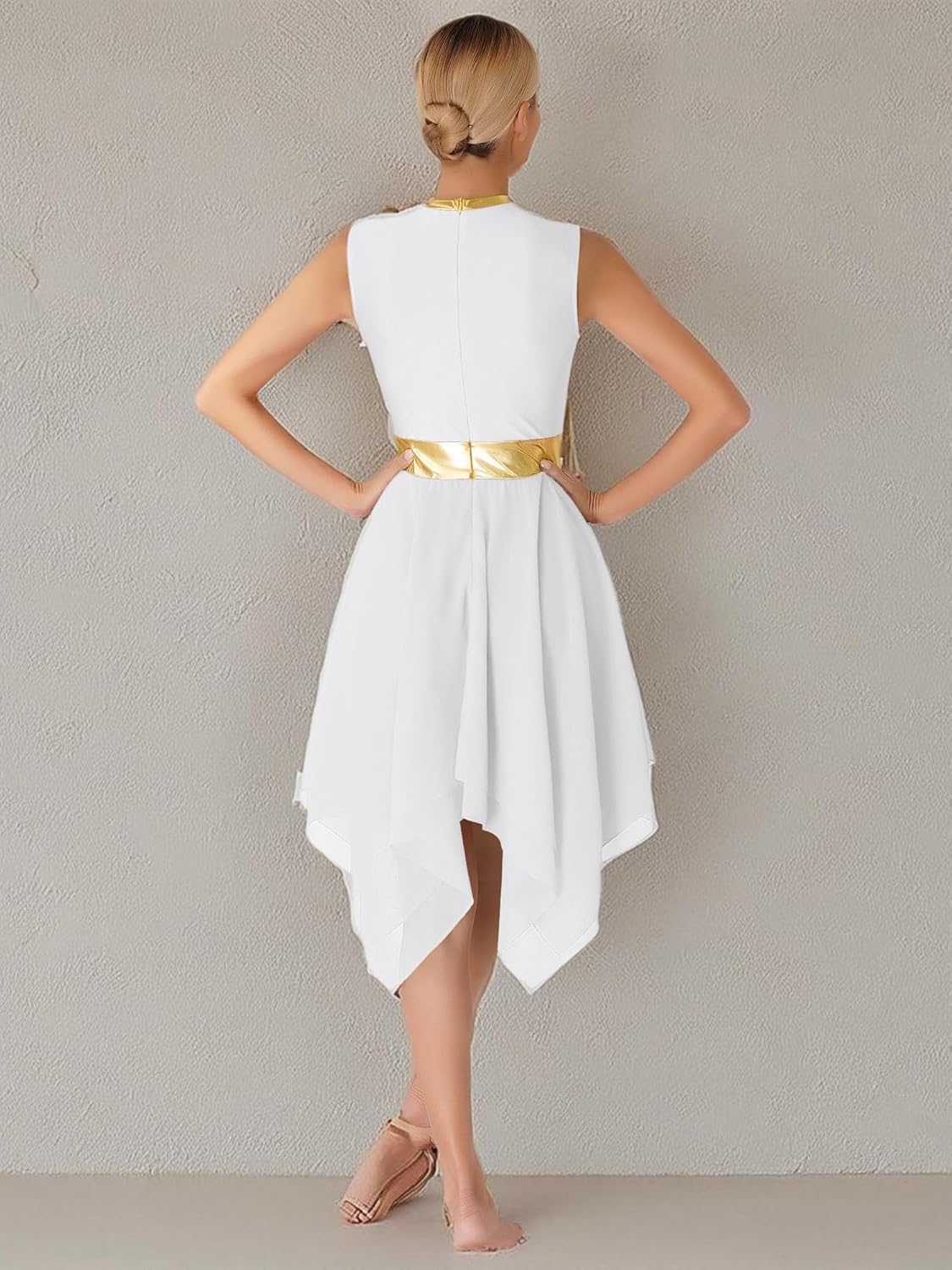 JEYPINMI Women's Praise Dress Tunic Worship Liturgical Dress Gold Color Block Lyrical Dance Costume