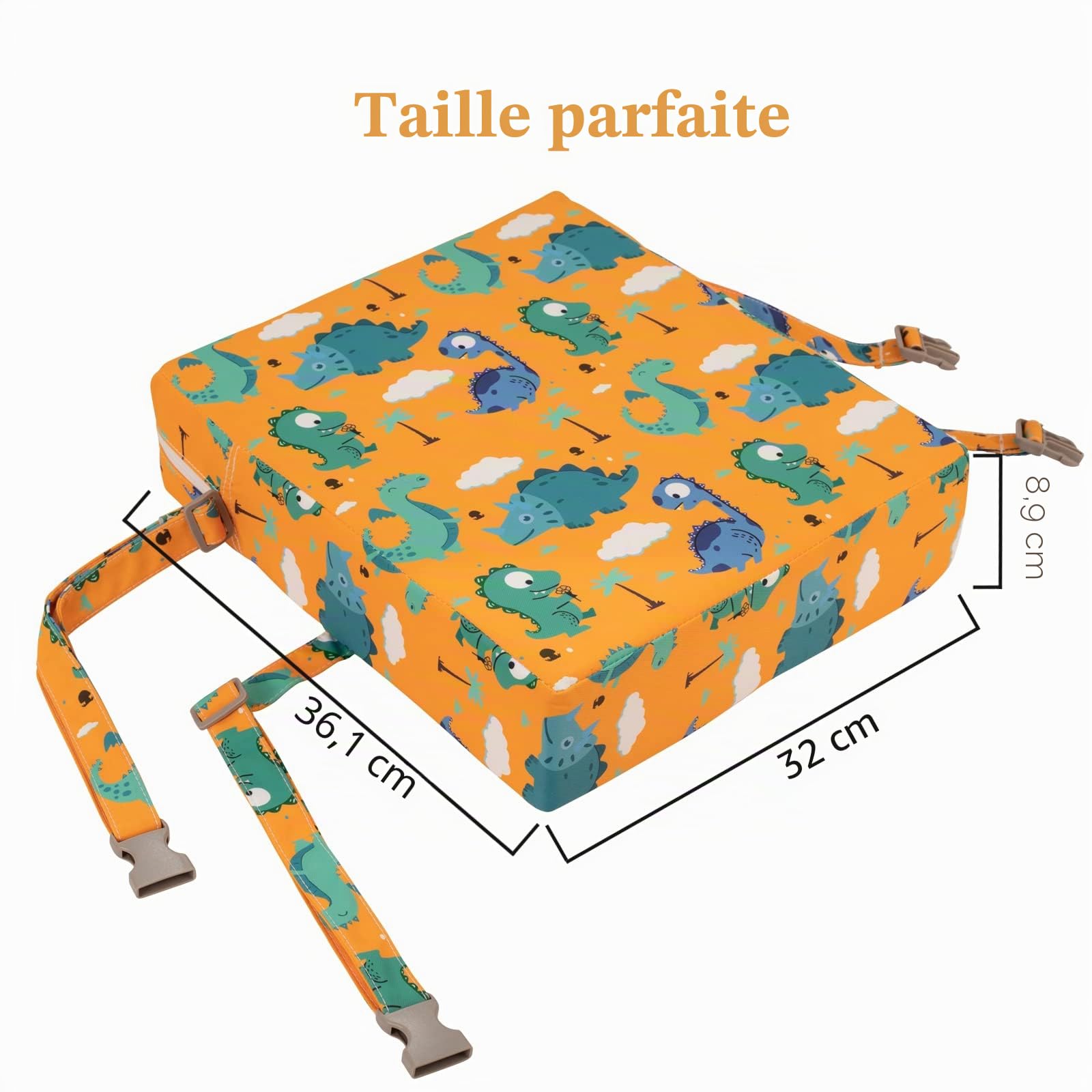 Rehausseur Chaise-Enfant,Support Plus Solide Base Antidérapante Double Sangles Sécurisées Pour Salle à Manger Pour Enfant Coussin de Voyage Portable (Orange)