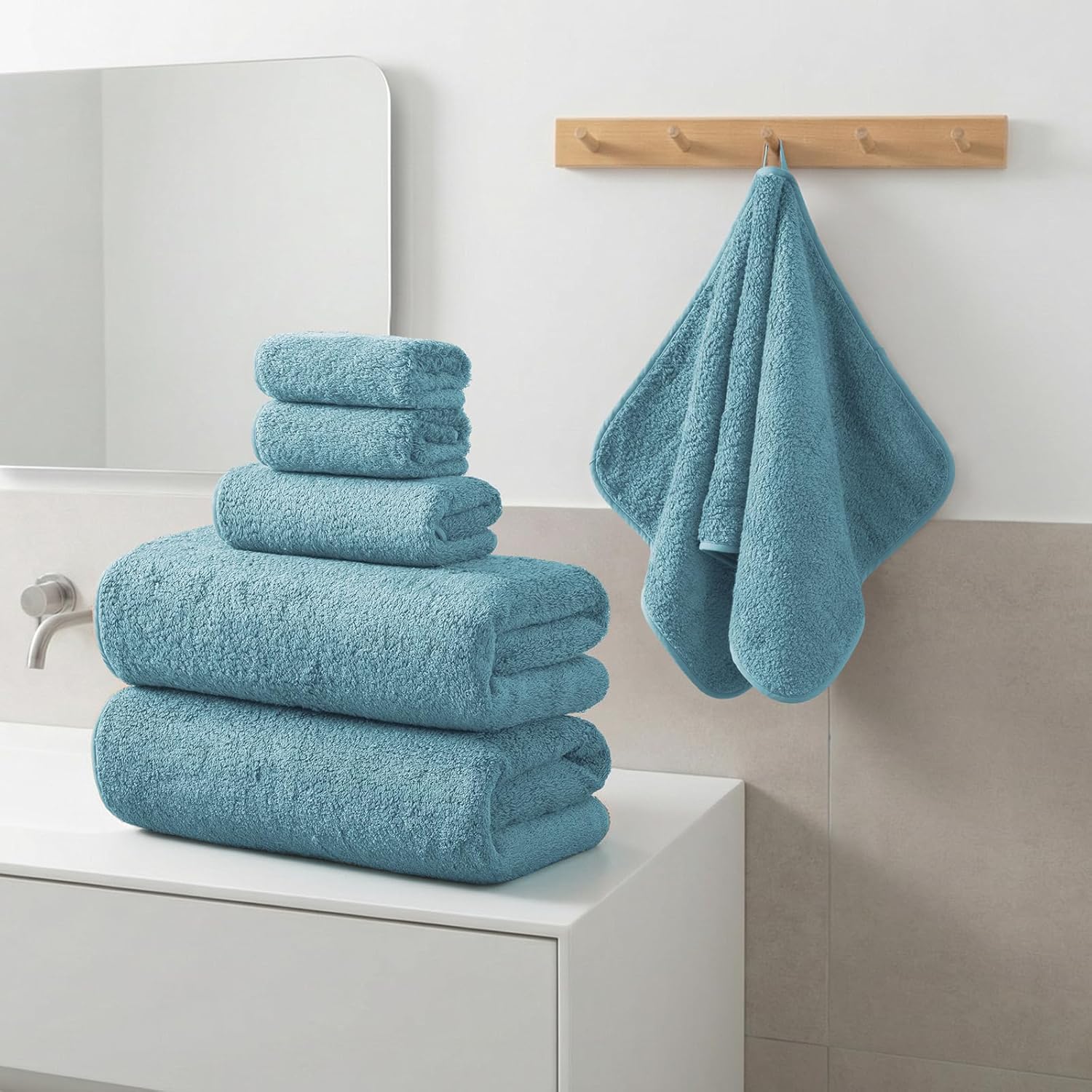 REDKISS 6-Piece Bath Towel Set, Ultra-Plush & Highly Absorbent 100% Cotton Towels for Bathroom, Blue Set Includes 2 Bath Towels, 2 Hand Towels, 2 Washcloths​​ - Image 2