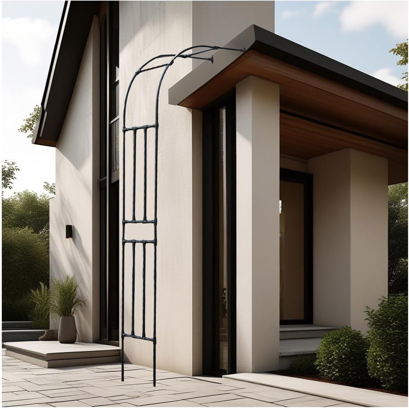 Half-Sided Metal Arch Trellis for Climbing Plants, Outdoor Garden Arbor, Compact Pergola for Yard & Patio, Black 35" W x 95" H x 16" D