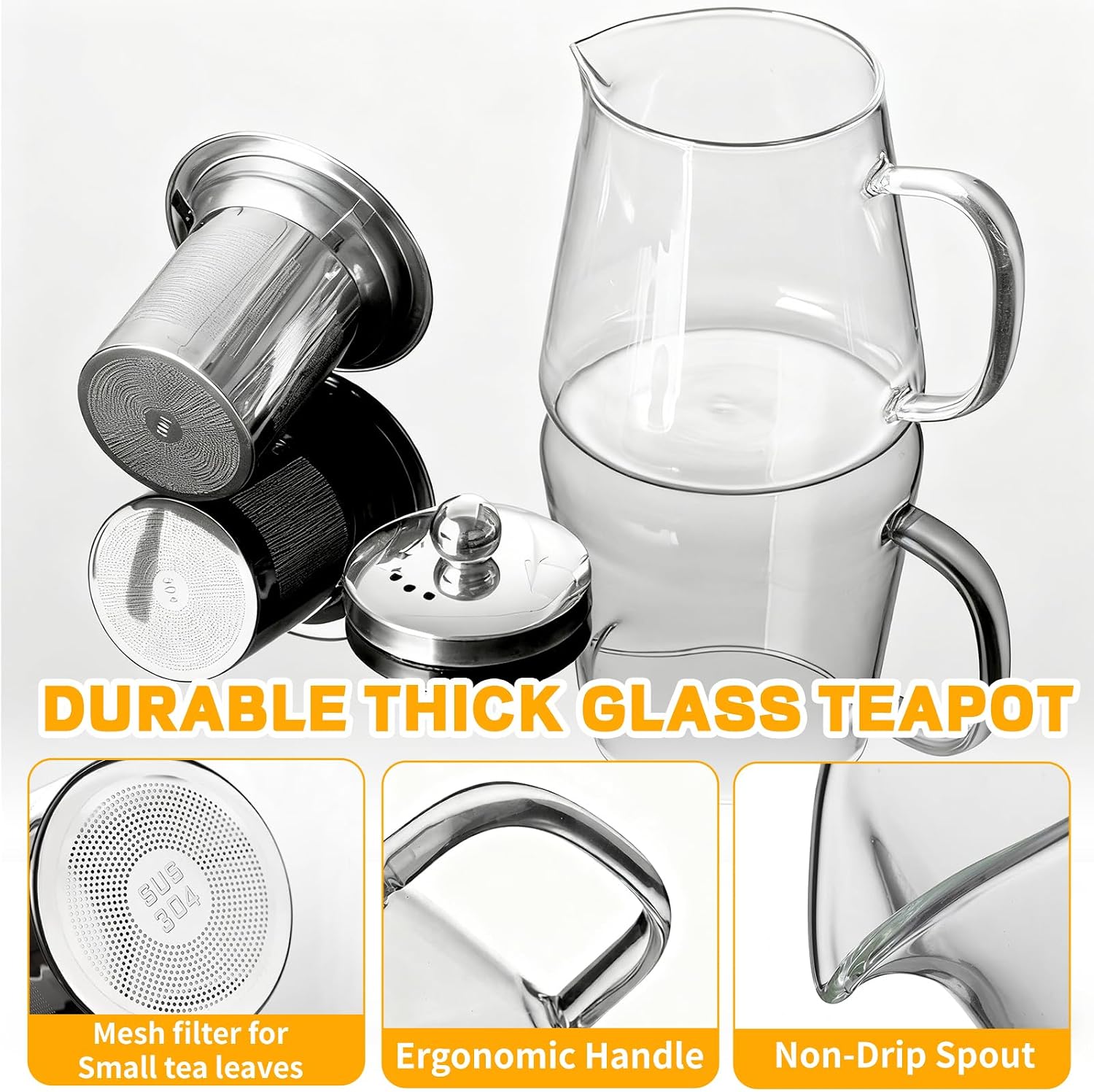 Glass Teapot with Stainless Steel Infuser, Borosilicate Glass Tea Maker, Stovetop Safe (550ML)
