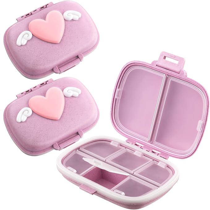 3 Packs Travel Pill Organizer 8 Compartments Small Cute