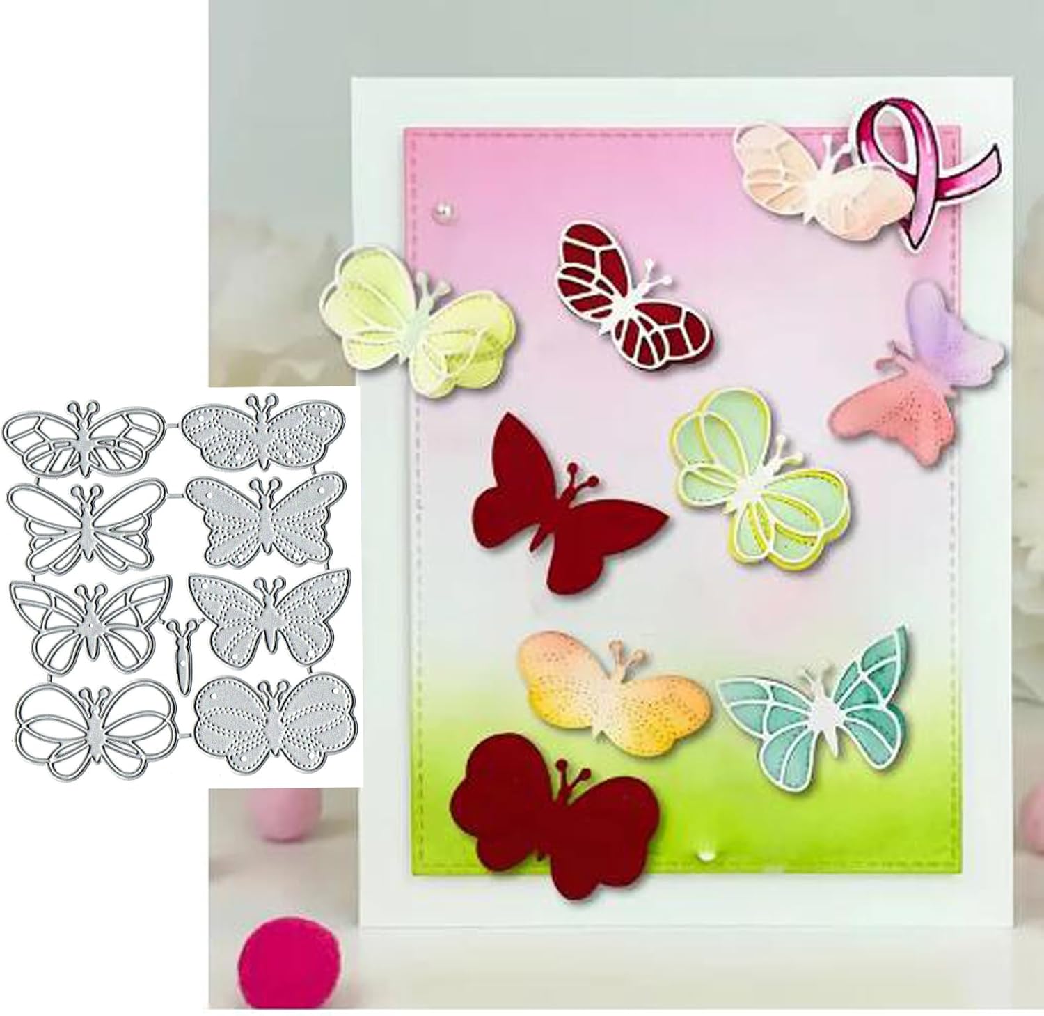 8pcs Butterfly Metal Die Cuts,Wedding Butterfly Heart Love Flower Leaf Cutting Dies Cut Stencils DIY Scrapbooking Decorative Embossing Paper Scrapbooking Card Making, silver