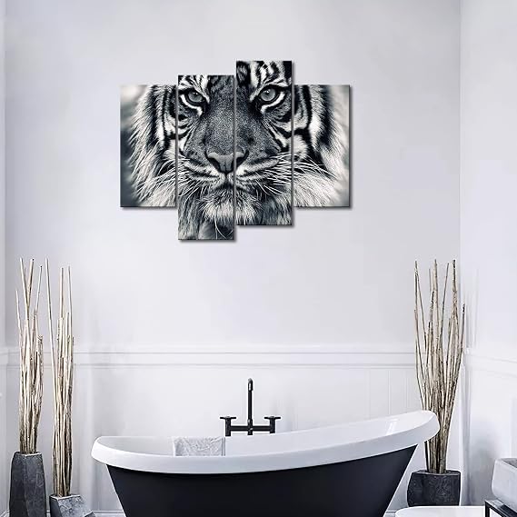 Black and White Tiger with Eye Staring and Beard Wall Art Painting Pictures Print On Canvas Animal The Picture for