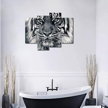 Black and White Tiger with Eye Staring and Beard Wall Art Painting Pictures Print On Canvas Animal The Picture for