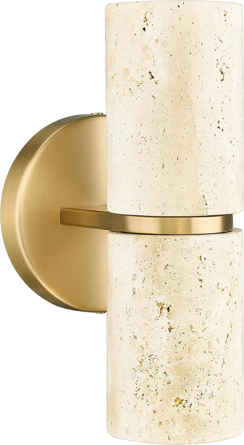 FEMILA Natural Weathered Stone Wall Sconce, 8.7" Rustic Stone Wall Lights, Come with 3000K Bulbs, Gold Wall Lamp for Bedroom, Living Room, Kitchen, 4FS107B-2 BG-NS