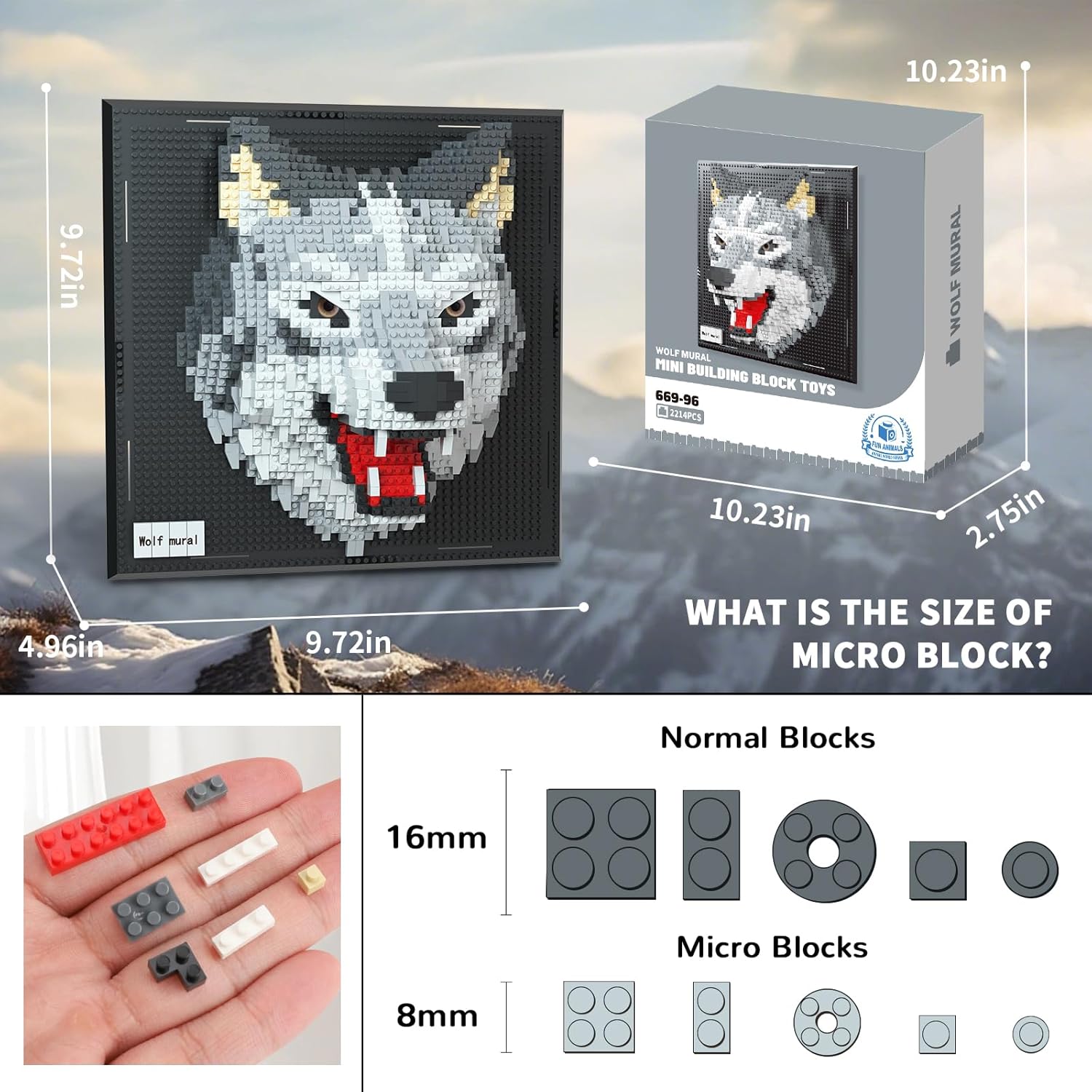 Wolf Animal 3D Wall Art Micro Mini Building Blocks Set for Adults, Unique Home Wall Decor or Table Display, No Compatible with Lego, Ideal Birthday Christmas Toy Gift for Teens (2214 PCS)