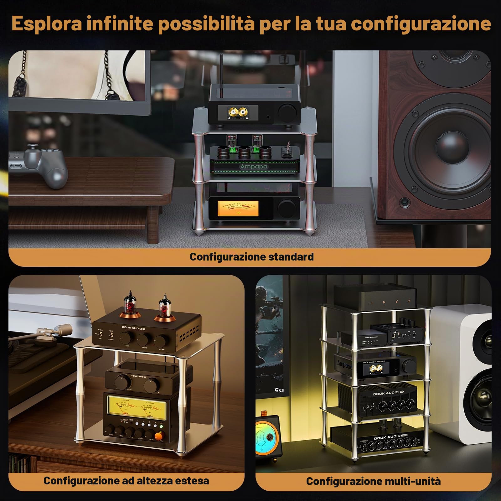 BK1 Supporto Desktop HiFi Audio in Alluminio per Amplificatore A1/D1/Q1, DAC