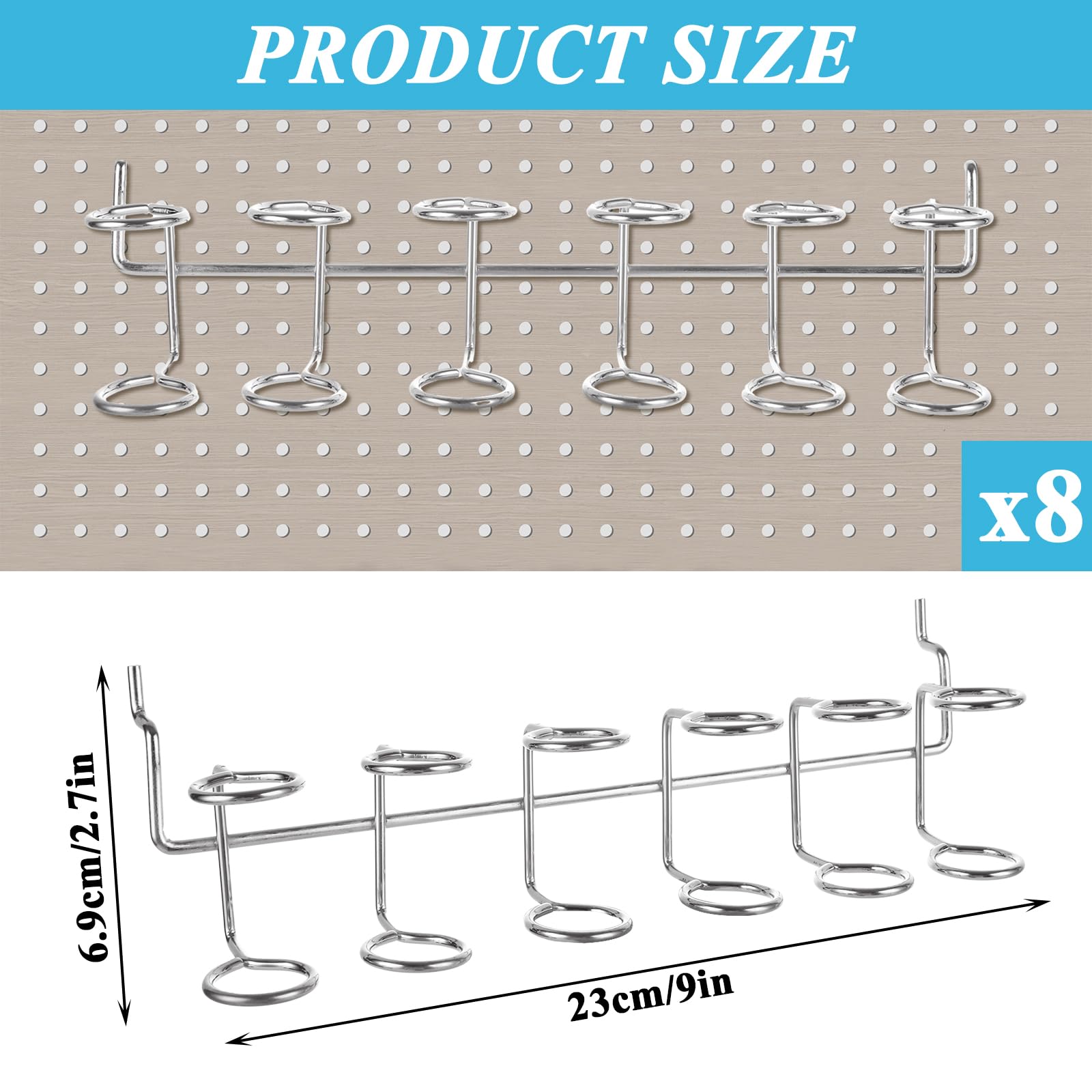 LDXDRU 8Pcs Pegboard Screwdriver Holders, Stainless Steel Pegboard Pliers Holders, Peg Board Organizer Accessories, 6 Ring for Pegboard, Pliers(Silver), Sliver