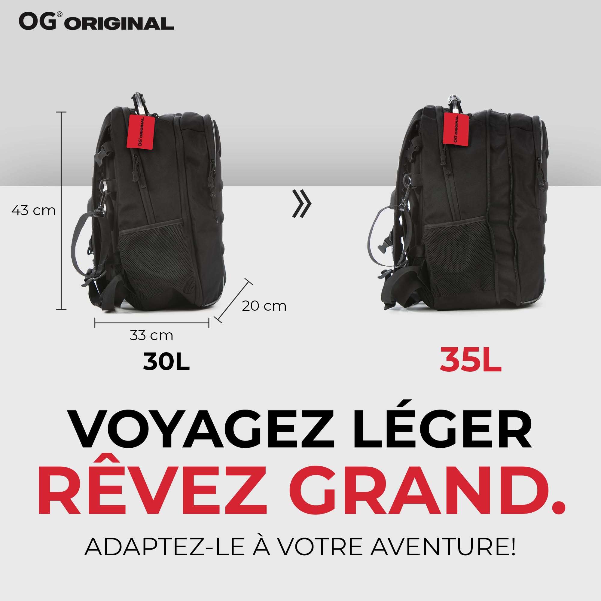 OG Original CityRunner Sac à Dos Moto, Étanche, Extensible 30-35L, Sac Porte-Casques Motard, Sangle Pour Casque, Grande Capacité, Portable, Réfléchissant, USB