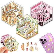qianshan Scrapbooking Supplies Kit,DIY 3D Stickers Scene,3 Set Funny DIY Sticker Scenes,Make Your Own Cute 3D Miniature Room Scene Stickers for Adults Relief Stress Pass The Time.8-9-10