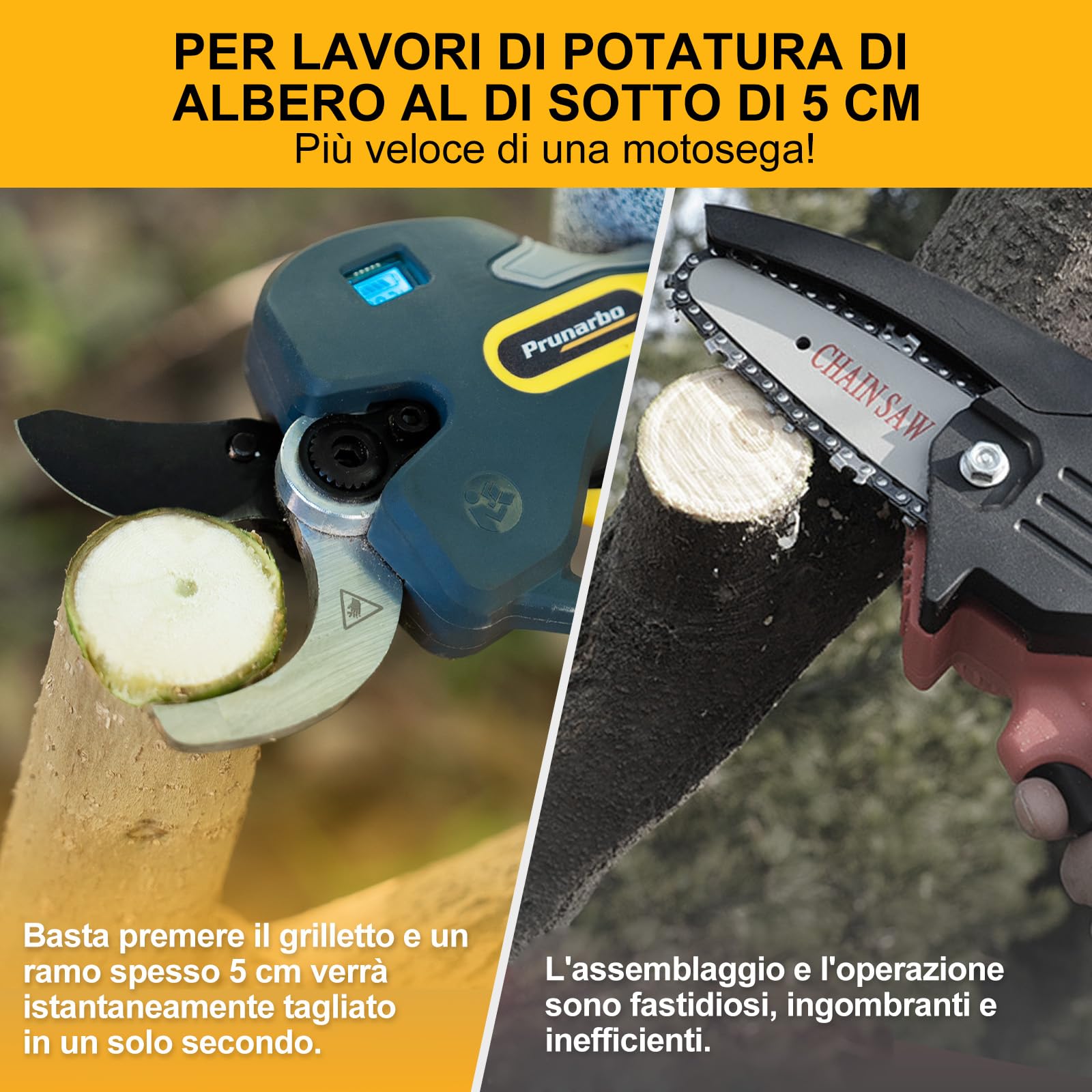Prunarbo Forbici Elettriche a Batteria 50MM 18V Brushless 8000mAh Batteria Display LCD Attrezzi da giardino, Forbici compatibili con Makita Batteries (PR-E50)