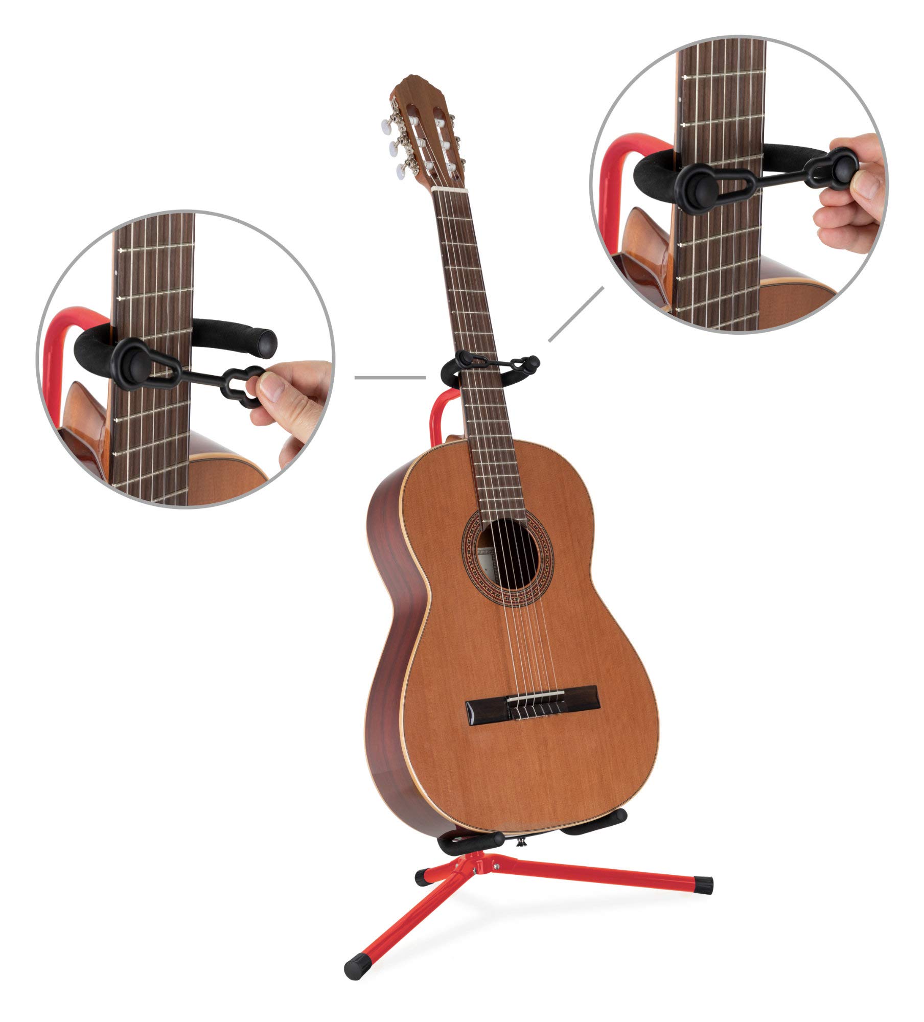 5x Classic Cantabile Gitarrenständer - Universal Gitarrenständer für Konzertgitarre, Westerngitarre, E-Gitarre, E-Bass - Gepolsterte Auflage - Klappbarer Gitarrenständer - Rot