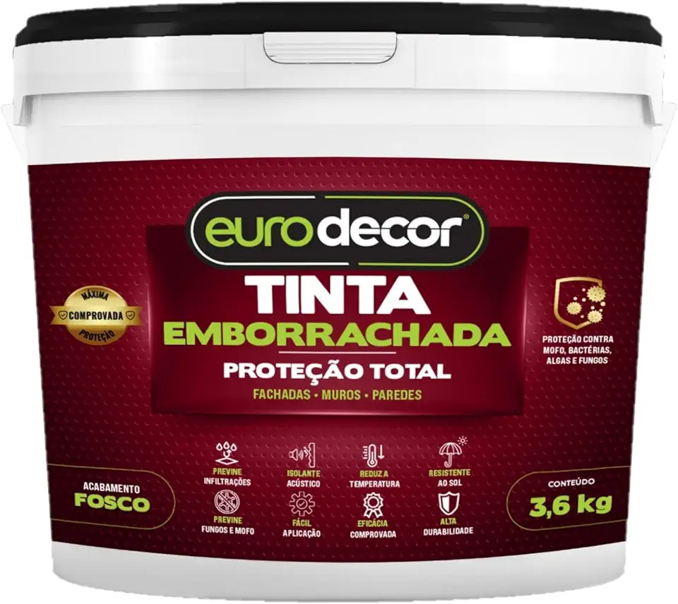 Tinta Emborrachada 3,6kg Euro Decor - Tinta Elástica Antibacteriana Muros Fachadas - Alta Resistência (Areia)