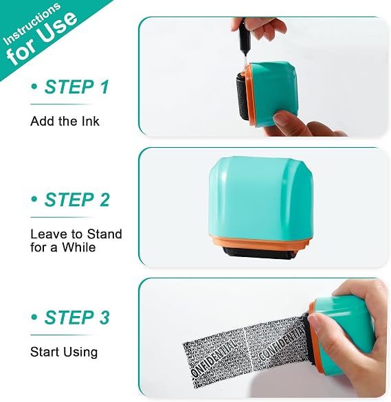 Data Defender Roller Stamp, Address Blocker with 3-Pack Refills Ink, Identity Theft Protection Roller Stamp for Anti Theft and Privacy Safety, Tiffany Blue