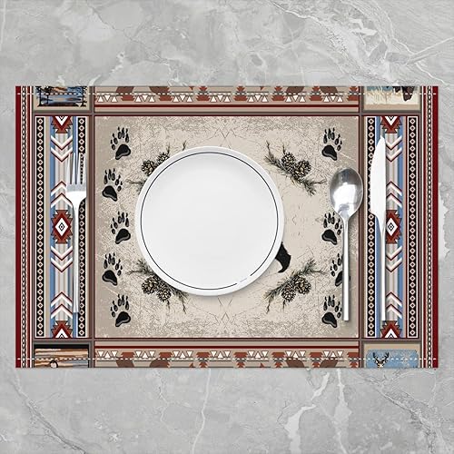 Miniatura 2 de Manteles individuales de oso de jejeloiu, diseño de animales salvajes, estilo bohemio, rústico, cabaña de campo, tela lavable, manteles individuales