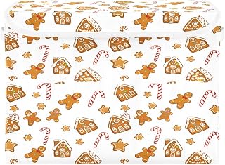 Christmas Gingerbread Man 2 Fabric Storage Bins with Lids and Handle, Foldable Storage Bins with Lids, Closet Organizers for Clothes Storage Room Organization Office Storage Chest Organizer