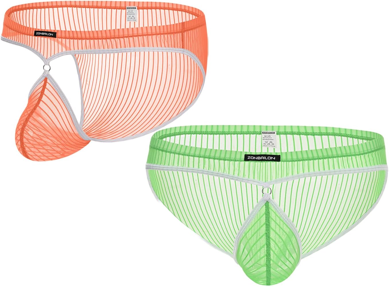 Mens Mesh Underwear Sexy See Through Briefs Sheer Cheeky Pouch Silk Breathable Pack Fishnet lingerie Stripe Panties