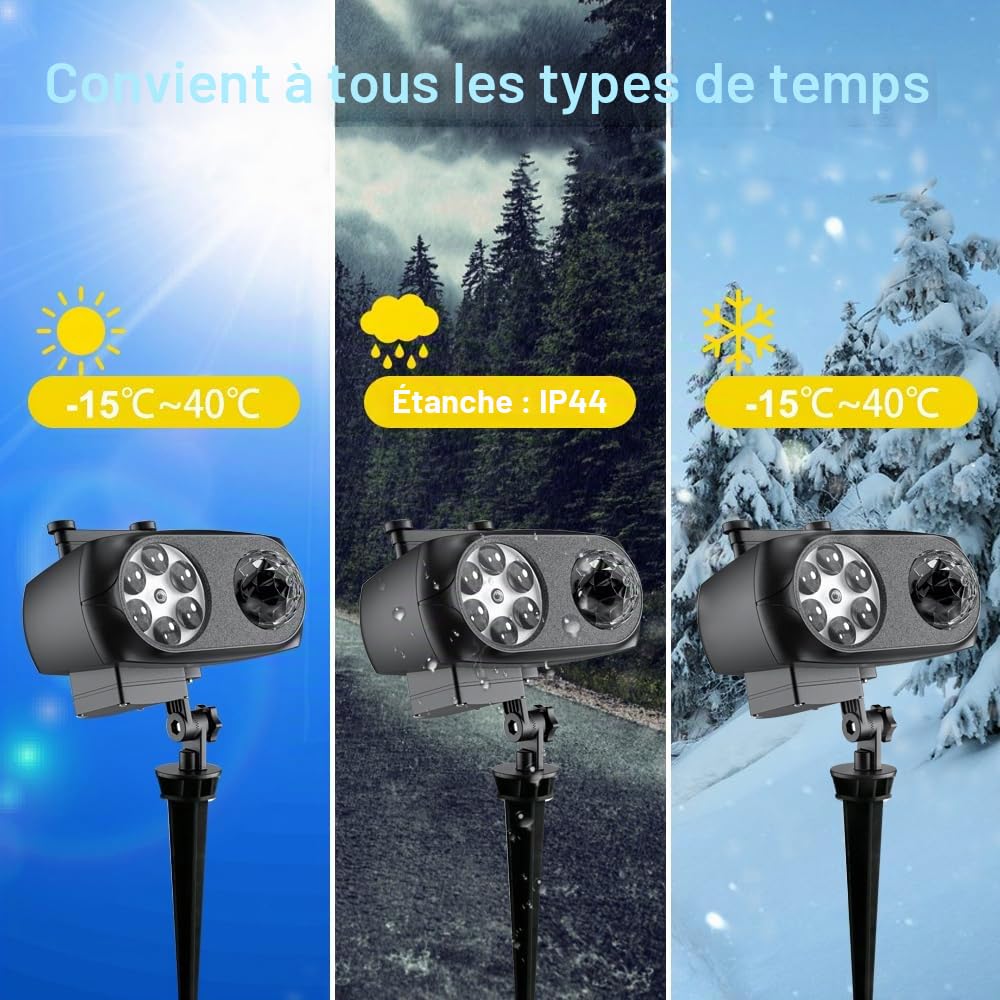 OBEST Projecteur LED de Noël, 2 en 1 Étanche Halloween Lampe de Projection pour l'extérieur et l'intérieur, Flocons Neige Lampe Projection avec 10 Foil 80 Motifs 10 Effets d'onde pour Noël, Toussaint