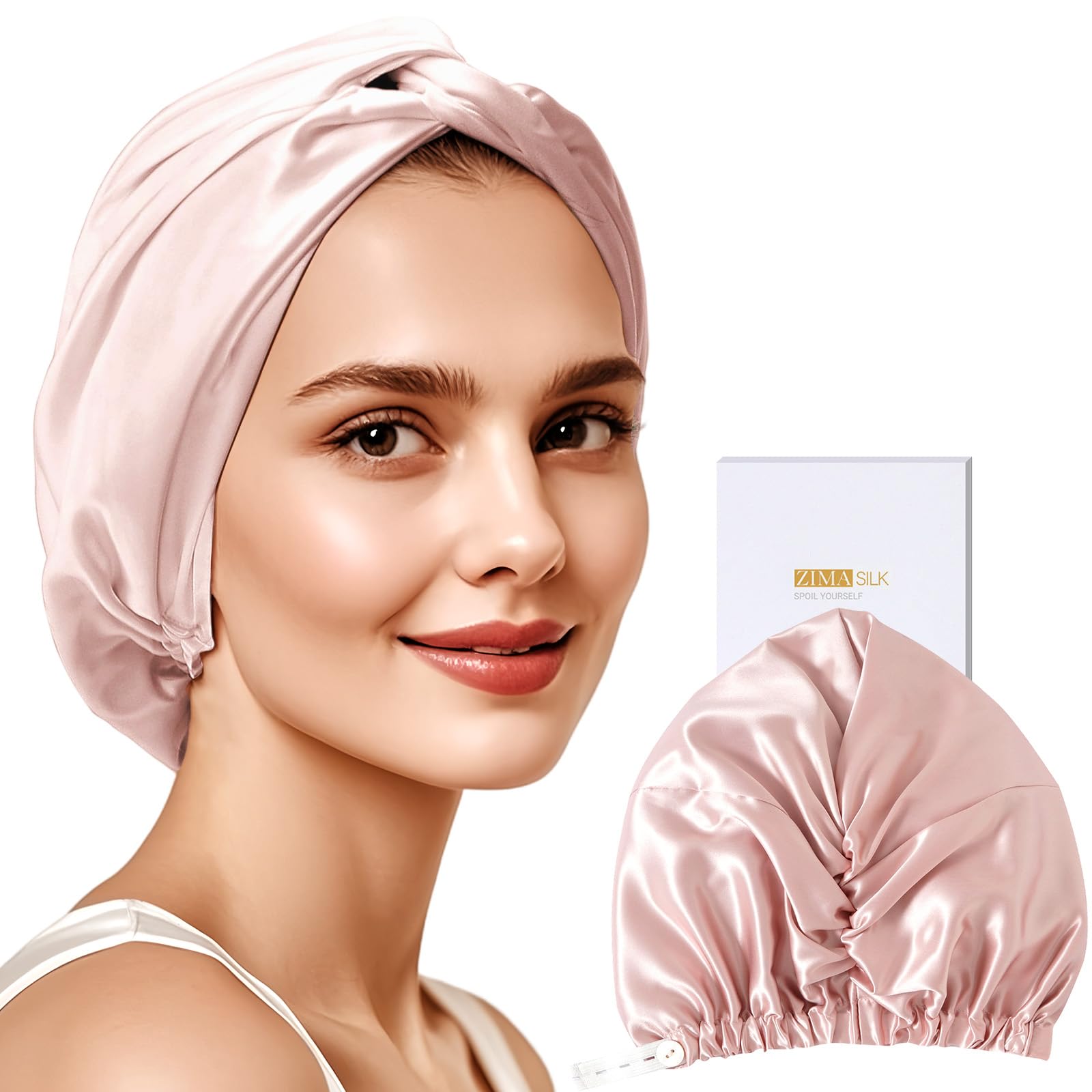 ZIMASILK 22 Momme Adjustable 100% Mulberry Silk Bonnet for Sleeping Women, Silk Hair Wrap for Hair Protection, That Reduces Falling off (1Pc, Pink)