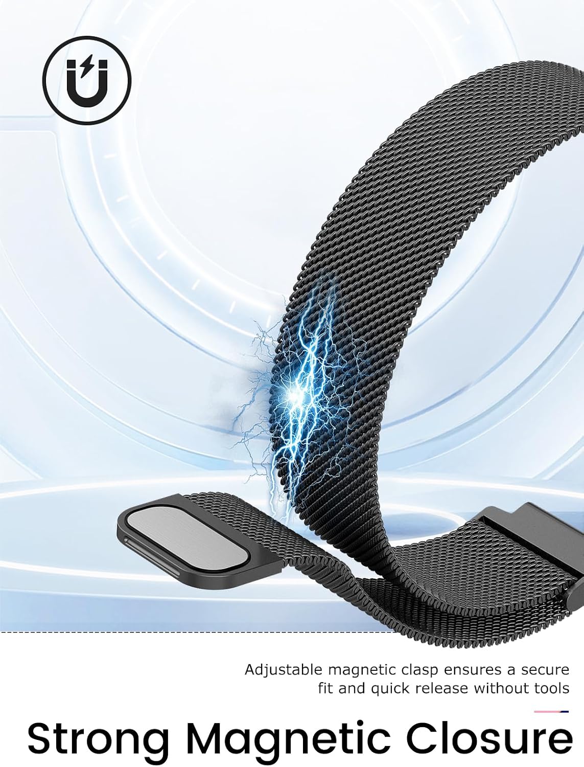 for Google Fitbit Air Stainless Steel Loop Strap,Adjustable Metal Replacement Band with Closure,Breathable Mesh,Stylish & Durable for Men Women image 3