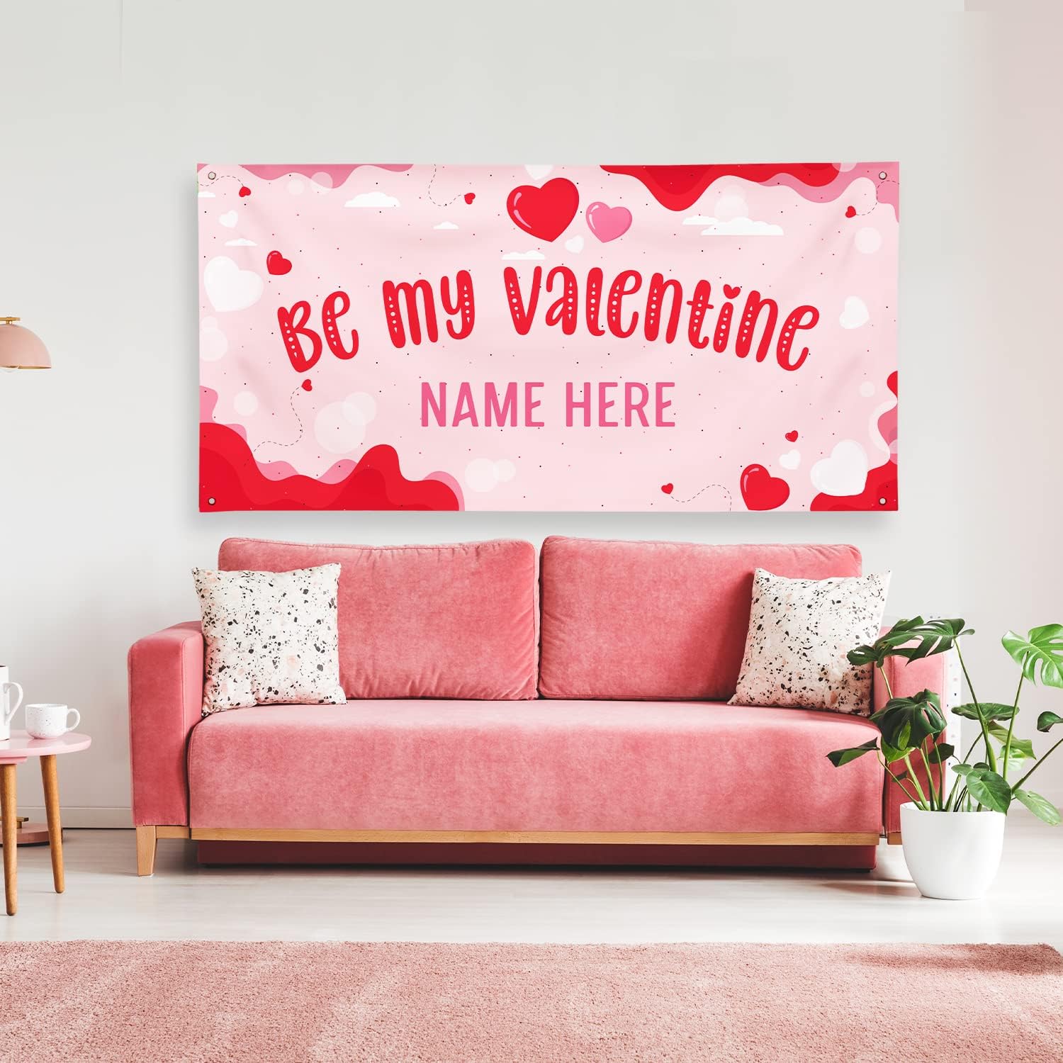 Soul Decor Personalized Valentine's Day Banner, Custom Valentines Decor Vinyl Background Sign, Be My Valentines Decoration For Home or Party Made in USA, 36x72 Inches Banner, Made in USA