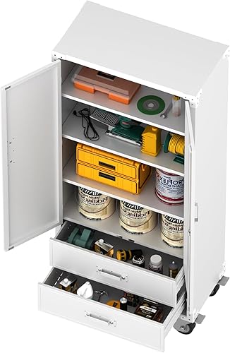 Miniatura 97 de Armario de almacenamiento de metal con tablero de clavijas de 31.5 x 31.5 x 16.5 pulgadas, armario de almacenamiento de acero con cerradura con 5