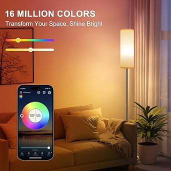 FRIDEKO HOME Floor Lamp with RGB Smart LED Bulb and Beige Lampshade [Energy Class A]