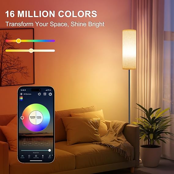 FRIDEKO HOME Floor Lamp with RGB Smart LED Bulb and Beige Lampshade [Energy Class A]