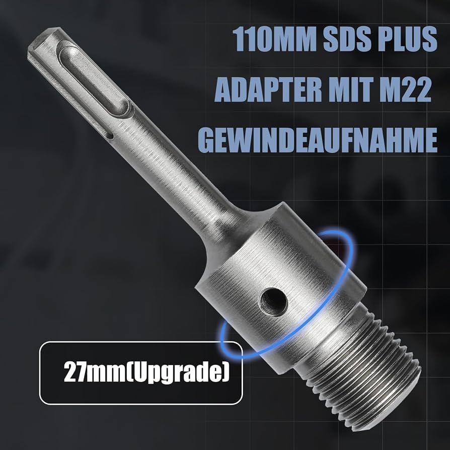 Set di punte per trapano SDS Plus, 76 mm, filettatura M22 SDS Plus, adattatore 220 mm e punta di centraggio 8 x 110 mm, per sega a tazza per muratura, pietra naturale Set di punte per trapano SDS Plus, 76 mm, filettatura M22 SDS Plus, adattatore 220 mm e punta di centraggio 8 x 110 mm, per sega a tazza per muratura, pietra naturale