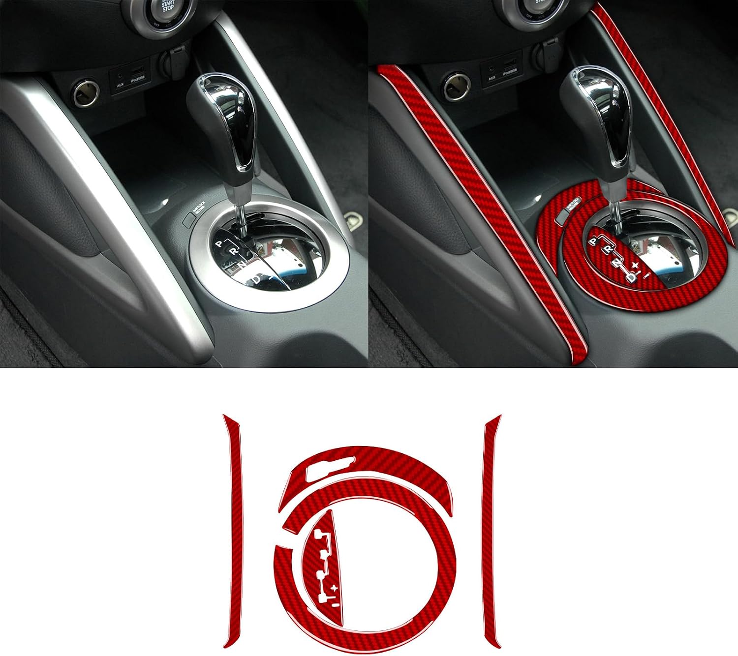 Real Carbon Fiber Decoration Compatible with Hyundai Veloster 2011 2012 2013 2014 2015 2016 2017 Accessories Gear Shift Panel Transmission Control Cover Kit Sticker Interior Decal 5PCS Red