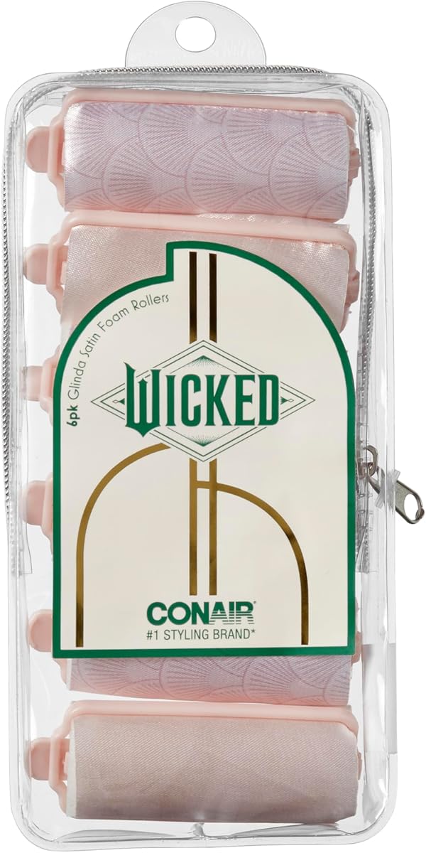Wicked Glinda 6PK Satin Rollers - rulos para el cabello - rulos de espuma - rizadores para el cabello sin calor - Scunci de Conair