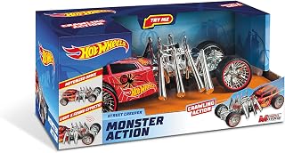 Hot Wheels 51203 Street Creeper, Motorised Vehicle for Kids, Monster Action, Realistic and Unique with Lights and Sounds, Licensed Toy, Bladez Toyz, Silver/Red