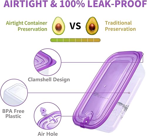 Miniatura 9 de KIGI Paquete de 6 recipientes de plástico para almacenamiento de alimentos con tapas, recipientes herméticos cuadrados para preparación de comidas,