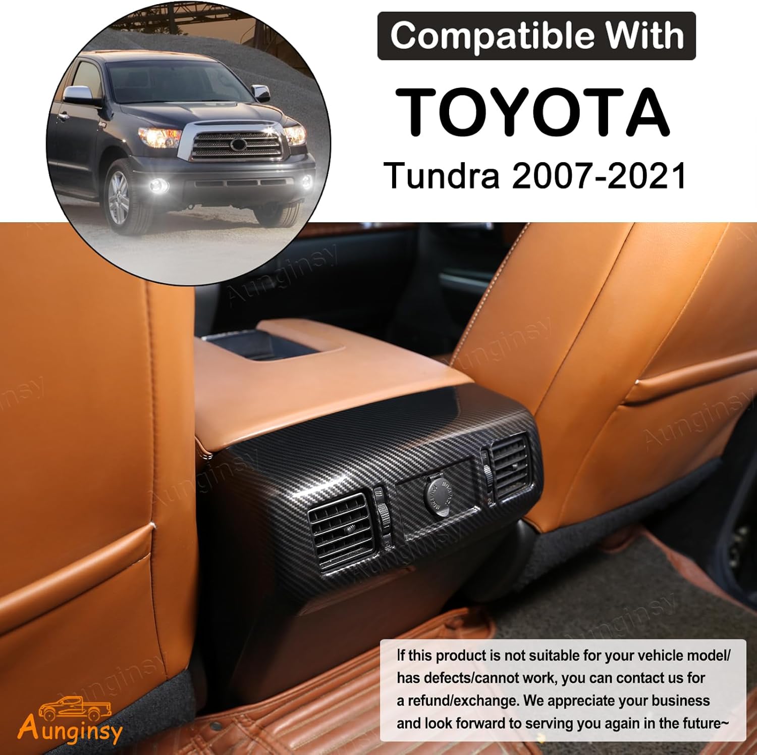 Aunginsy Armrest Rear Air Conditioning Vent Outlet Trim Cover Compatible with Toyota Tundra 2007-2021, Pickup Rear Central Armrest A/C Vent Panel Decorative Frame Protector ABS Interior Accessories