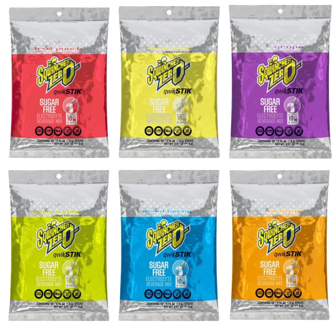 Sqwiincher Zero 6 Flavor - Qwik Stik - Sugar-Free Electrolyte Powdered Beverage Mix (300 Pack)