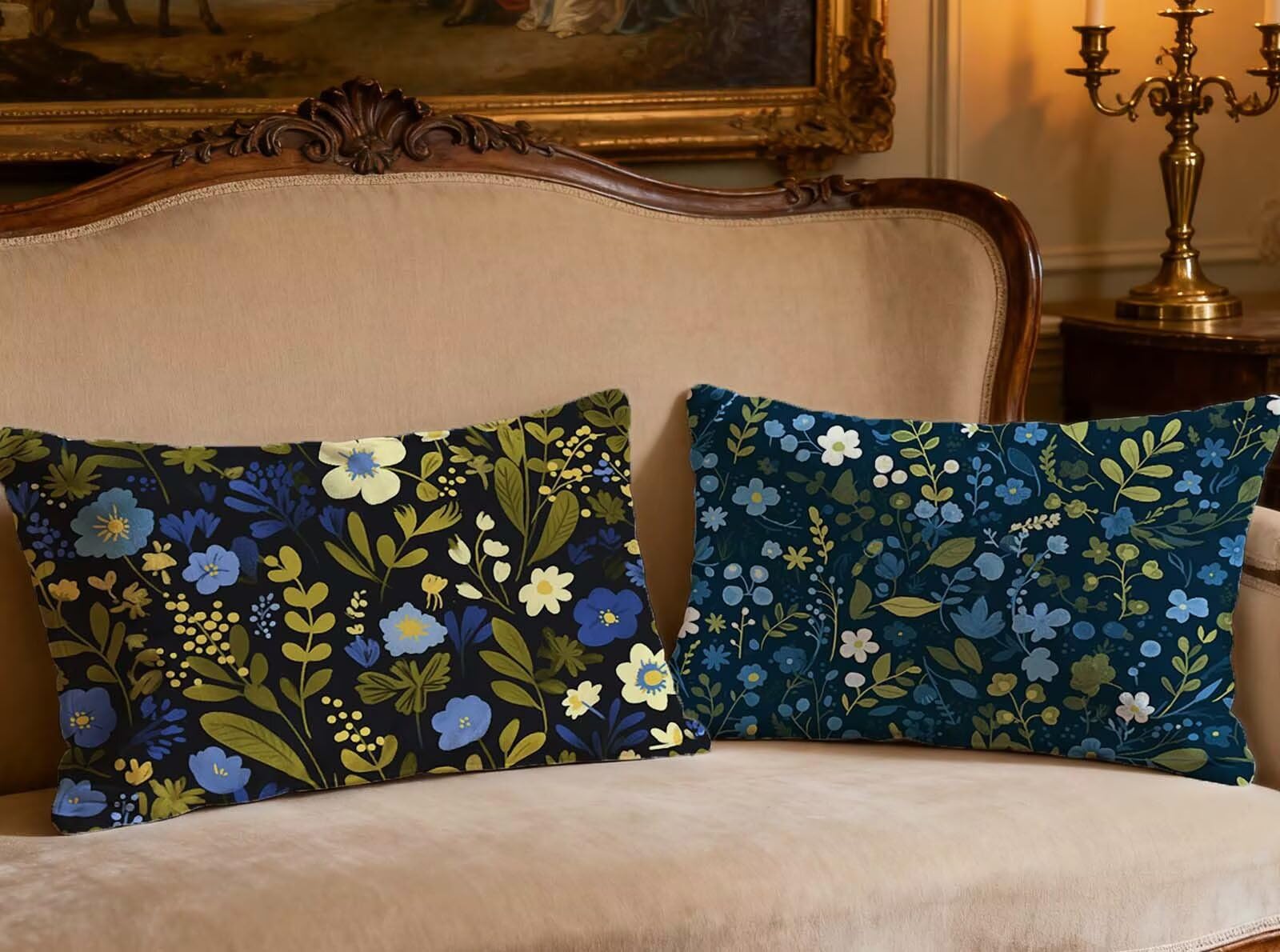 Housse de coussin 40x80cm lot de 2 velours motif fleur o-632b