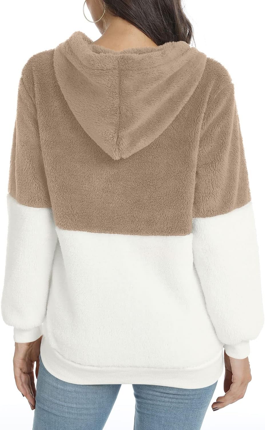 LONGYUAN Women Casual Hoodies Fashion Fuzzy Warm Pullover Sherpa Outerwear with Pockets - Image 3