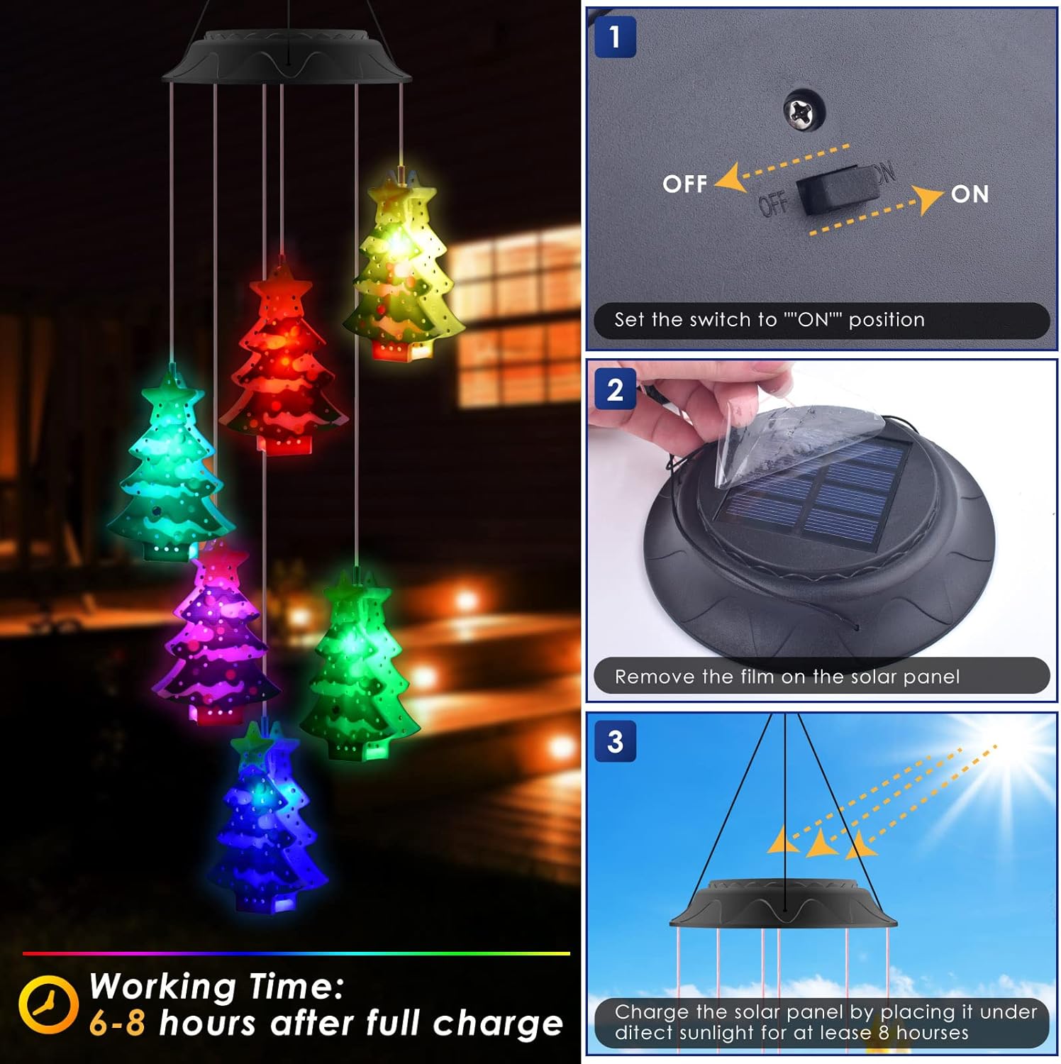 PACETAP Christmas Solar Wind Chimes, Color Changing Led Solar Wind Chimes, Hanging Outdoor Christmas New Year Garden Decor Gift for Children/Mom