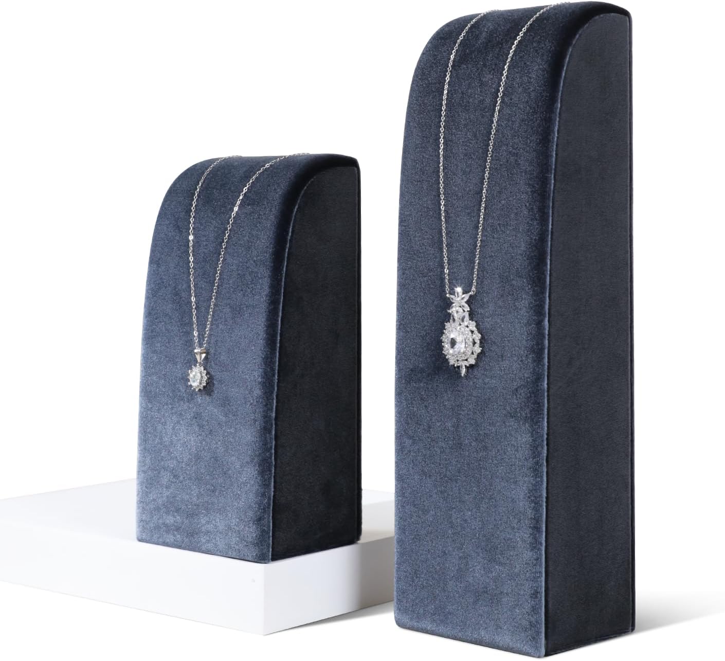 Arcuate Velvet Necklace Display Stand, Upright Jewelry Holder for Long Chains, Pendants & Chokers, 6 Color Options (Gray, M)