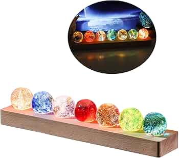 luolety Glazen kristallen bol in 7 kleuren met led-licht, houten