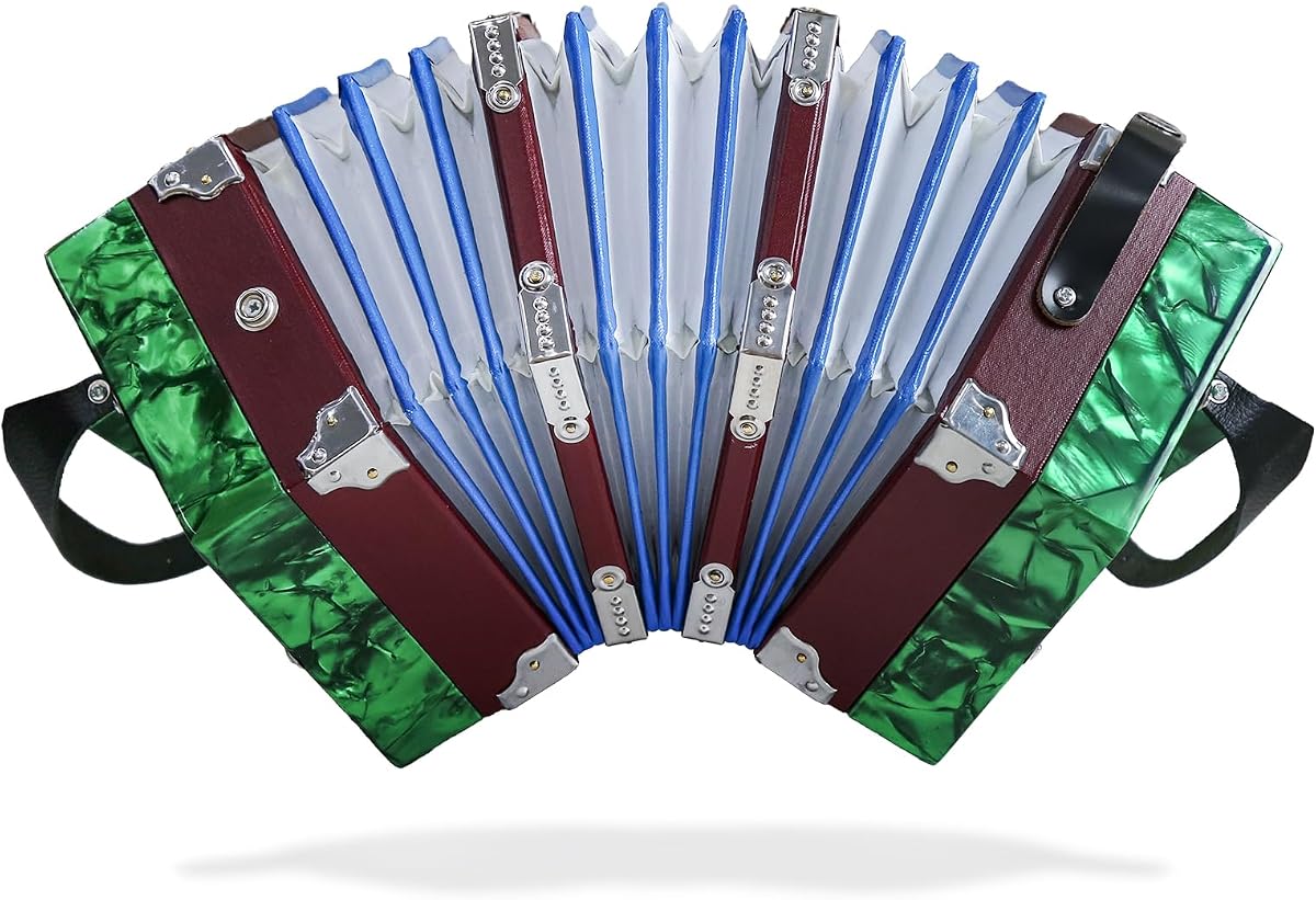 Acordeón Concertinas de 20 teclas, fácil de empezar para principiantes (verde) | Afinación profesional, rico tono resonante; Caja de viento hermética, juego suave y sin esfuerzo; Teclas ergonómicas sensibles, agarre cómodo