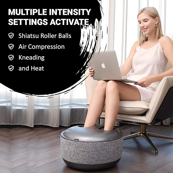 Ottoman Foot Massager by Ottossage, Massaging Ottoman with Removable Lid provides Air Compression, Shiatsu kneading, intense vibration and heat therapy. Extra Powerful with upgraded li-ion battery.
