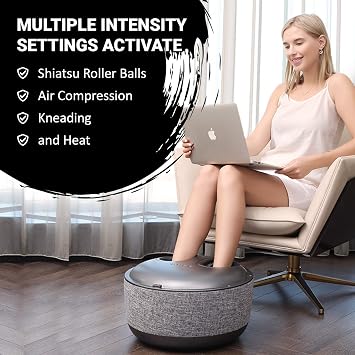 Ottoman Foot Massager by Ottossage, Massaging Ottoman with Removable Lid provides Air Compression, Shiatsu kneading, intense vibration and heat therapy. Extra Powerful with upgraded li-ion battery.