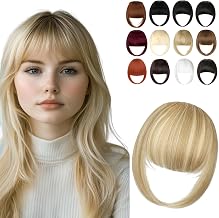Clip in Bangs, Synthetic French Bangs Hair Clip, Fake Bangs Fringe with Temples Hairpieces for Women Natural Curved Hair Extensions for Daily Wear Light Blonde Mix Bleach Blonde