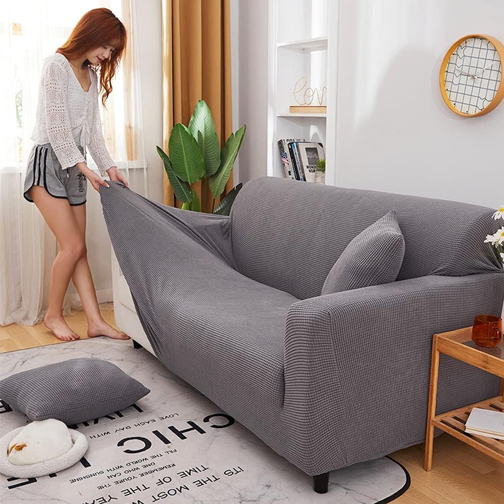 High Stretch Sofa Covers for 1/2/3/4 Seats, Pet Dog Cat Proof Slipcover Non Slip Magic Elastic Furniture Protector (3+4 seaters,Crimson) (Orange 4 seaters 235~300cm)
